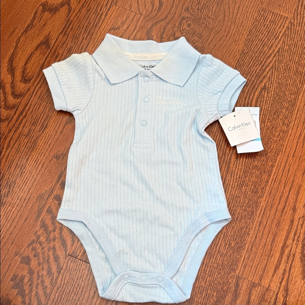 Baby Calvin Klein Light Blue Ribbed Bodysuit/Onesie